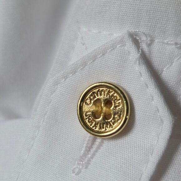 EUC CALVIN KLEIN WHITE WITH GOLD BUTTONS BUTTON DOWN SHIRT SIZE LARGE WOMEN - Picture 9 of 13